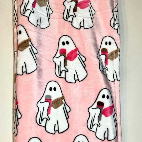 Halloween Cute Ghost Velvet Throw Blanket Ghostie w/Crossbody Bag & Coffee - Picture 7 of 11
